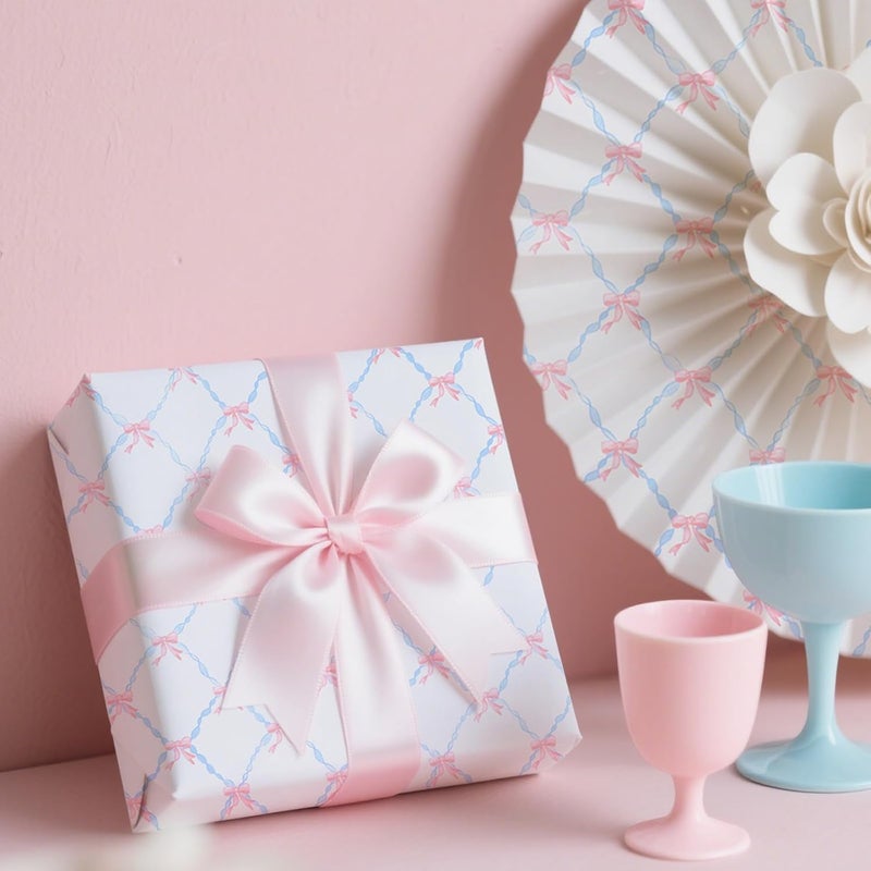 Ethanberg 60 Sheets Gift Wrapping Tissue Paper Bulk, Pink Bow Blue Line Print Tissue Paper for Gift Bags, Decorative Art Papers for DIY Crafts Wedding Birthday Baby Showers Holiday Party Decor, 20x14 Inches - Image 4